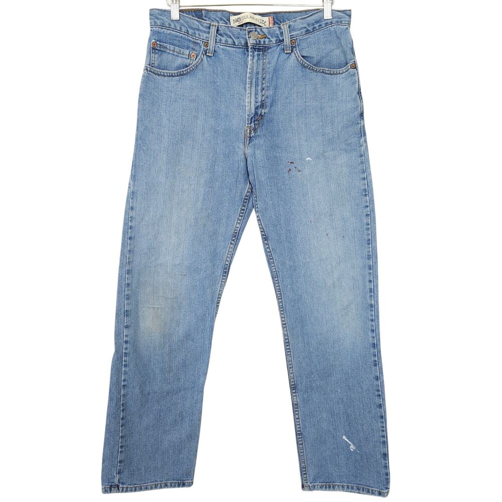 Levi's 505 Regular Fit Jeans Mens 34x32 Light Wash Distressed Paint Workwear